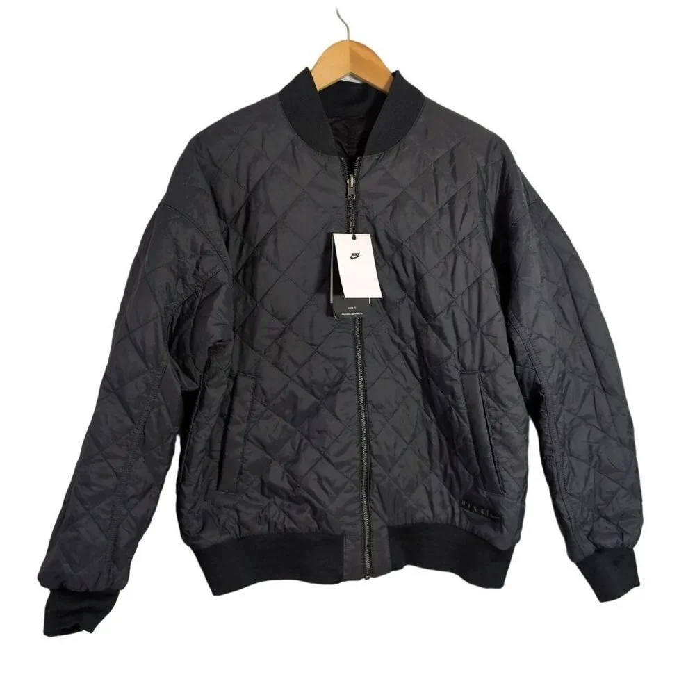 NIke Reversible Bomber Jacket Womens M‎ Black Loose Fit Full Zip